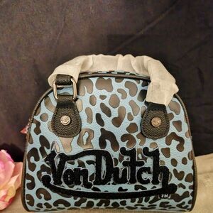 Von Dutch Blue and Black Cheetah "Blueberry Crush" Bowling Bag